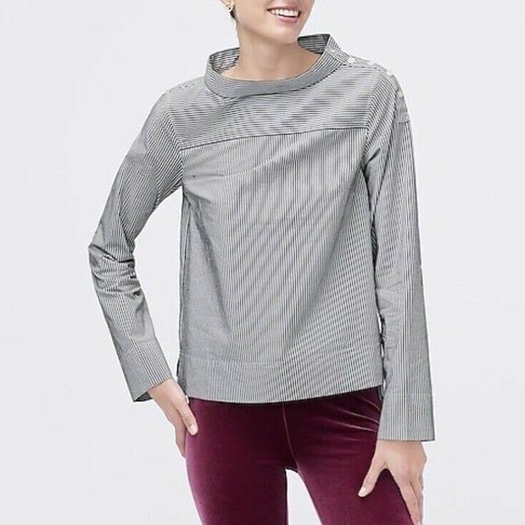 J. Crew Tops - !HP! J Crew Striped Funnelneck Shirt Striped Sz 12